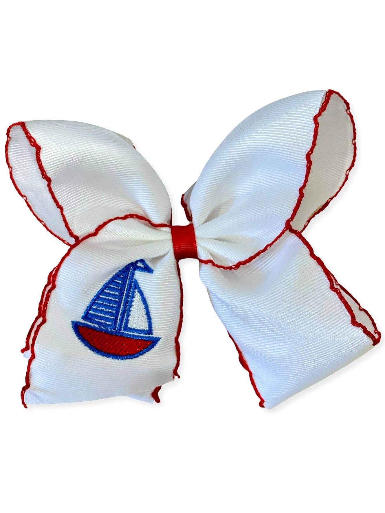 Sailboat Embroidered Classic Hair Bow