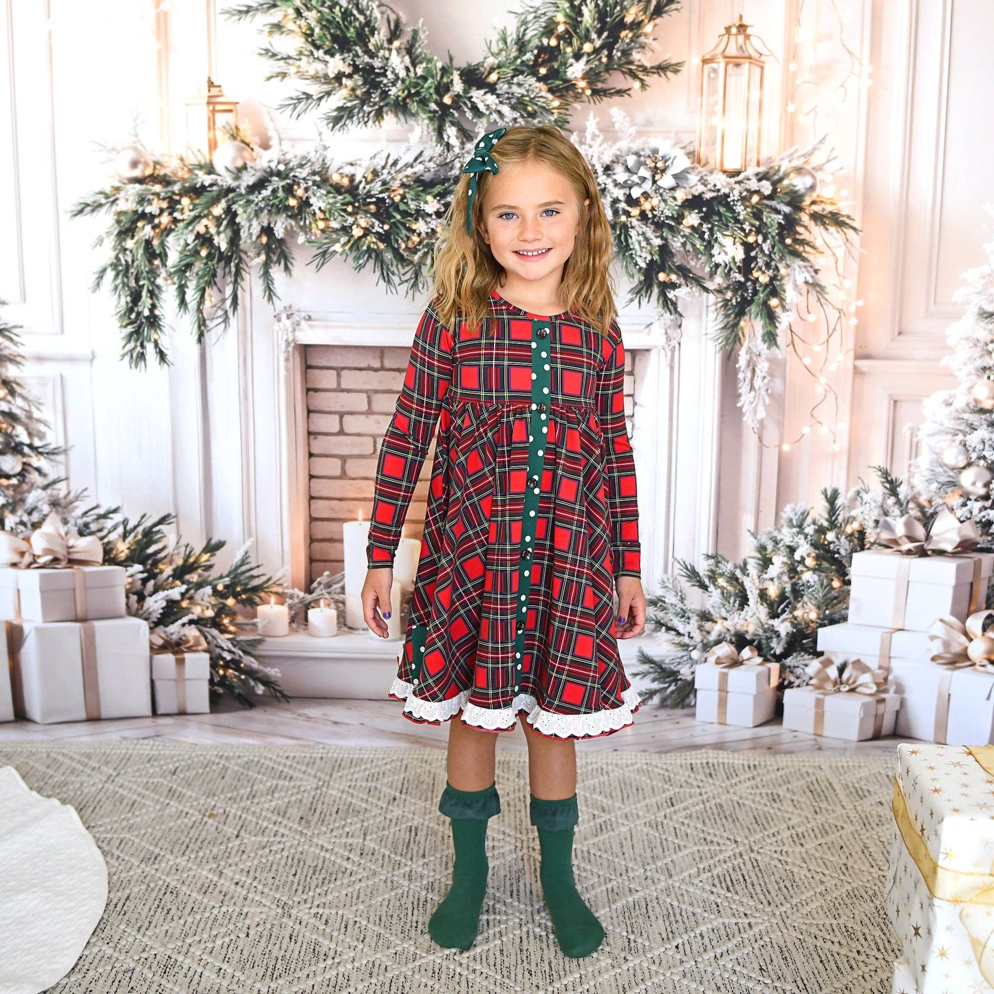 Holly Jolly Plaid and Polka Dot Dress