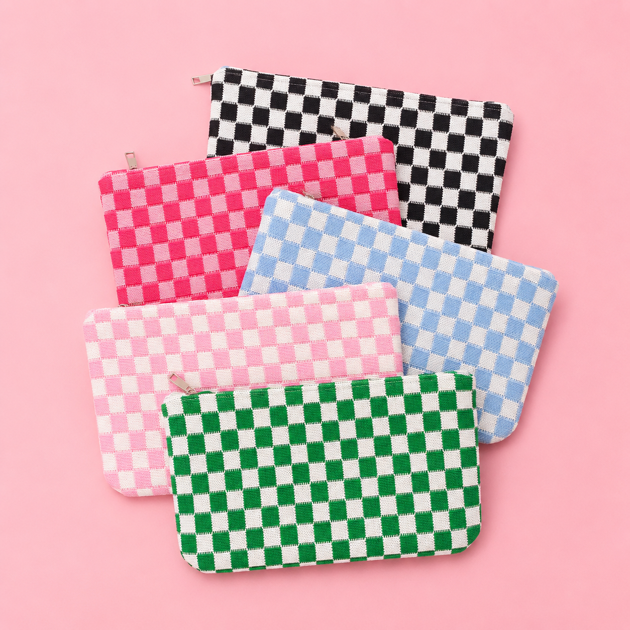 Checkered Cosmetic Makeup Bag
