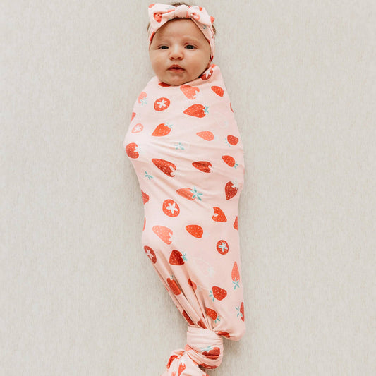 Copper Pearl | Knit Swaddle Blanket - Strawberry