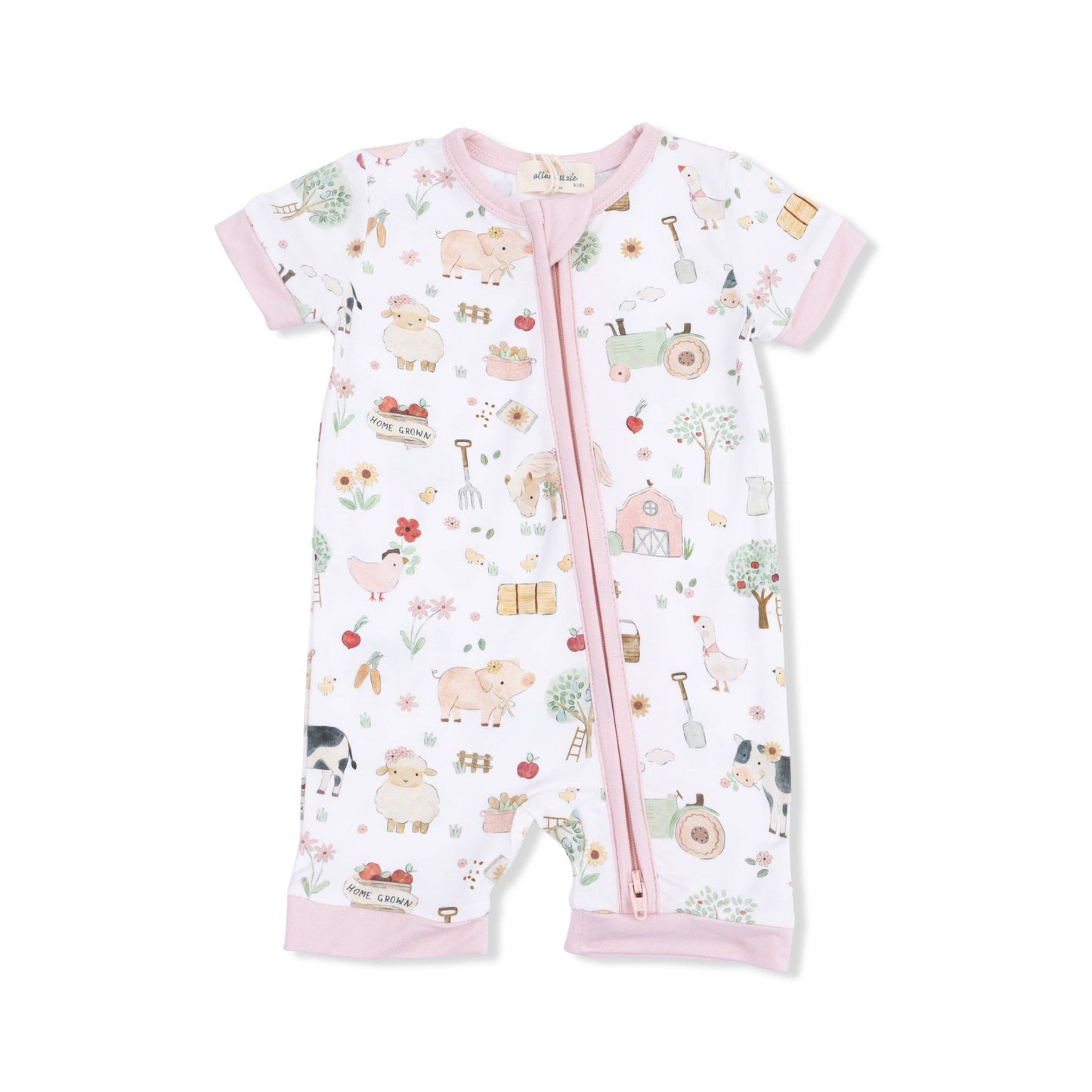 Angel Dear | Cute Farm Animals Pink - Shortie 2 Way Zipper Romper