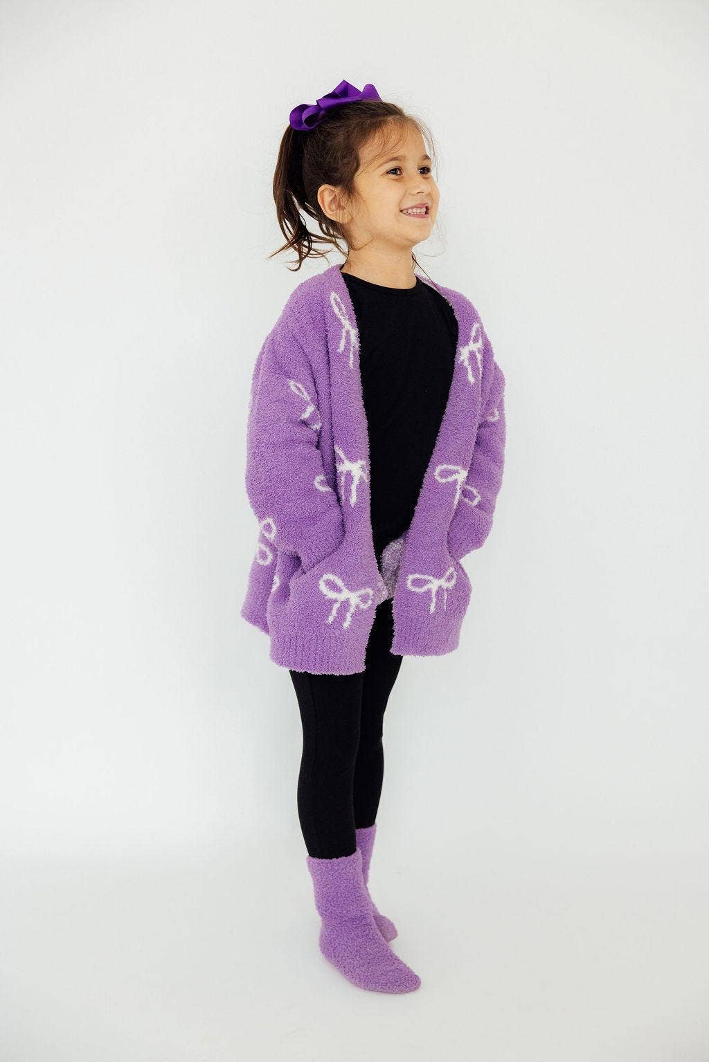Lilac/Coconut Bow Cozy Socks