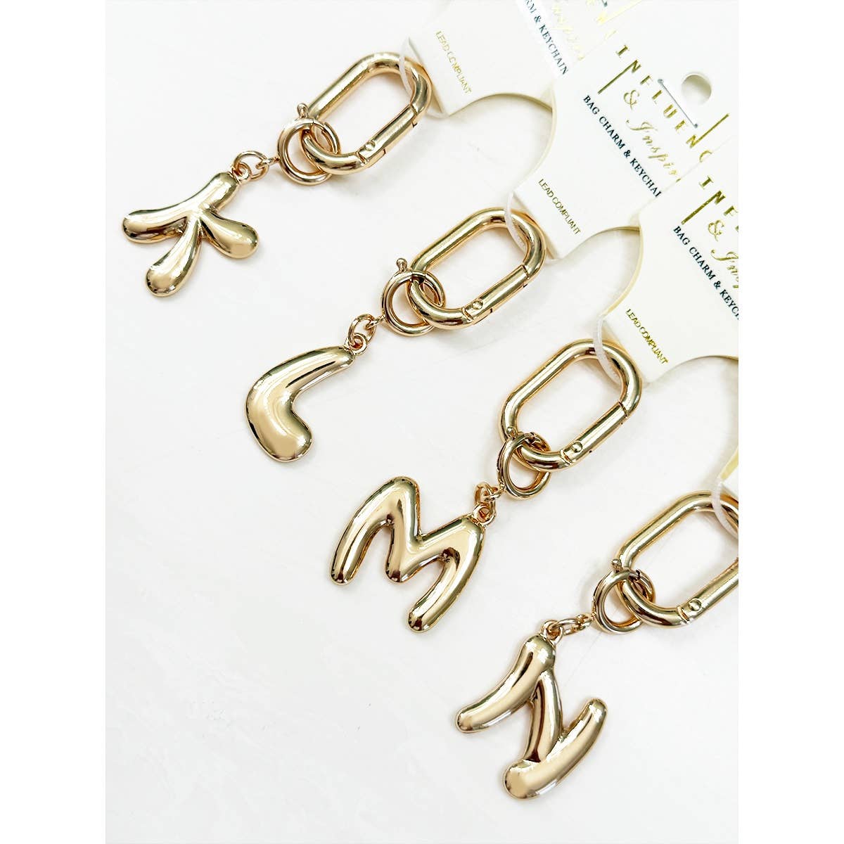 Gold Initial Bag Charm Key Chain