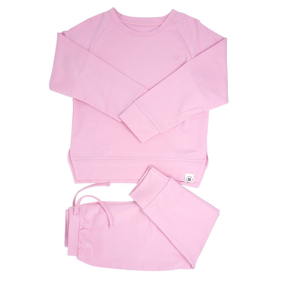 Sweet Bamboo | Crew Neck Jogger Set - Carnation Pink French Terry
