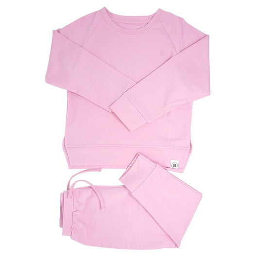 Sweet Bamboo | Crew Neck Jogger Set - Carnation Pink French Terry