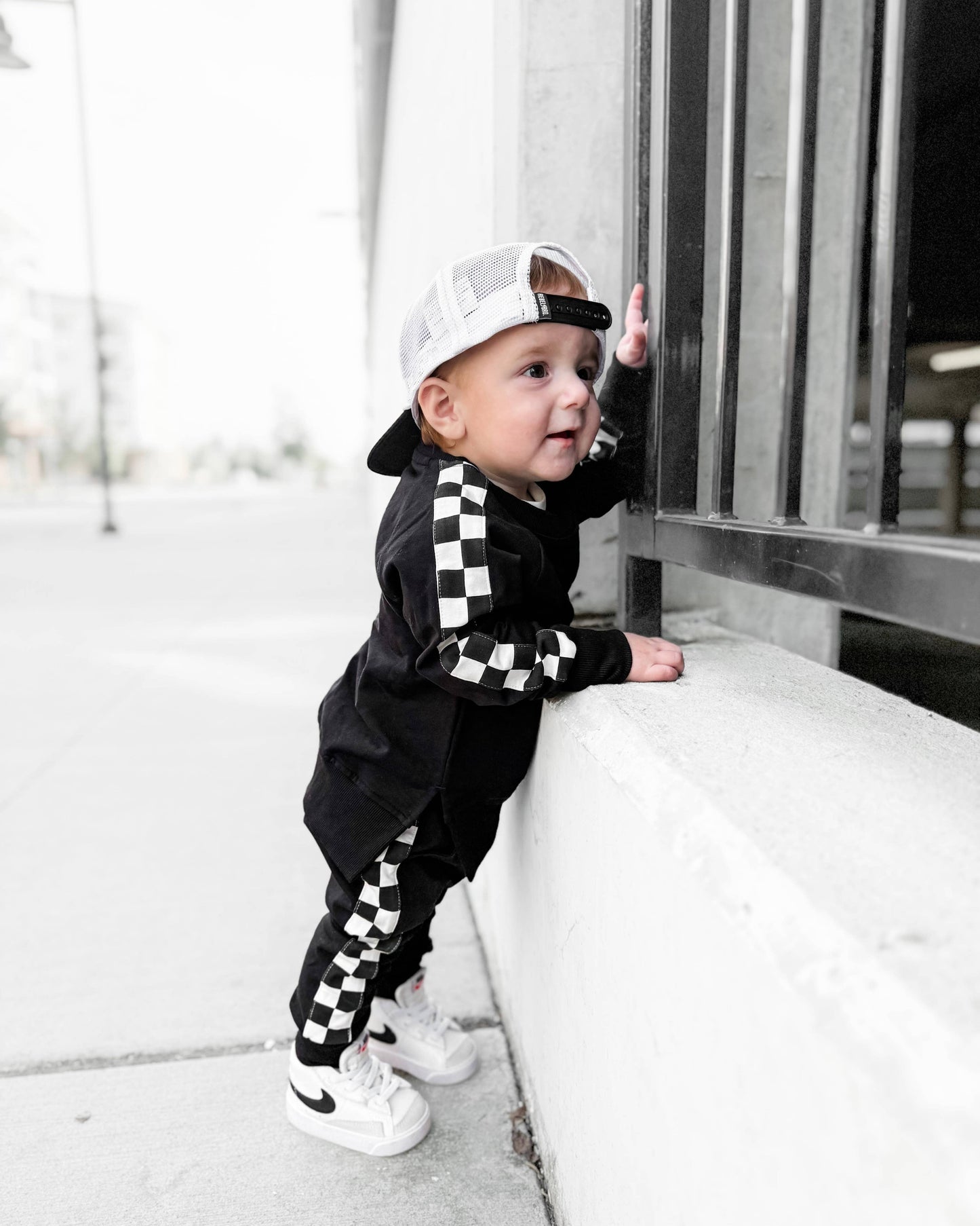 Side Checkered Joggers and Pullover Set