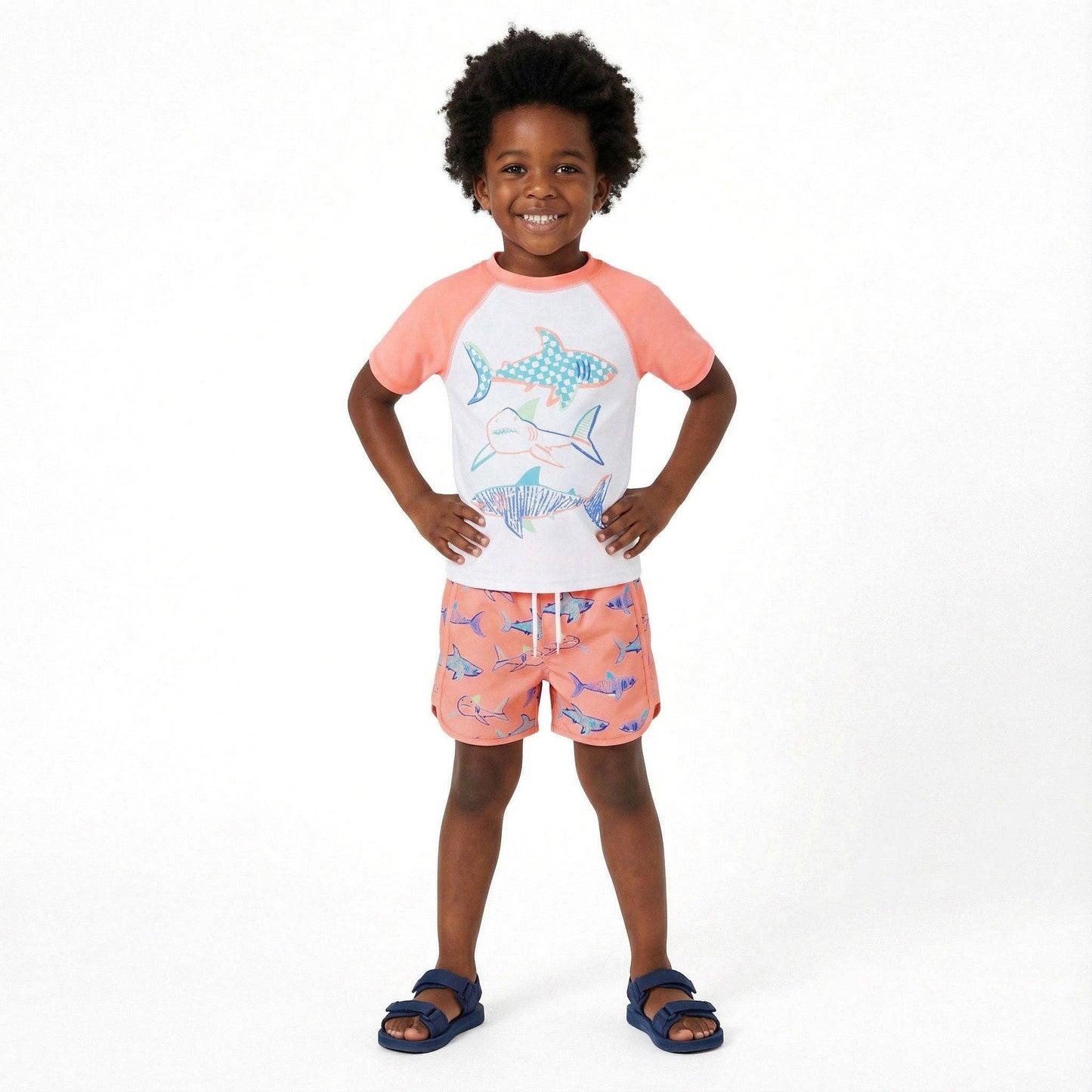 Andy & Evan - Boys Short Sleeve Rashguard Set | Shark Sketches