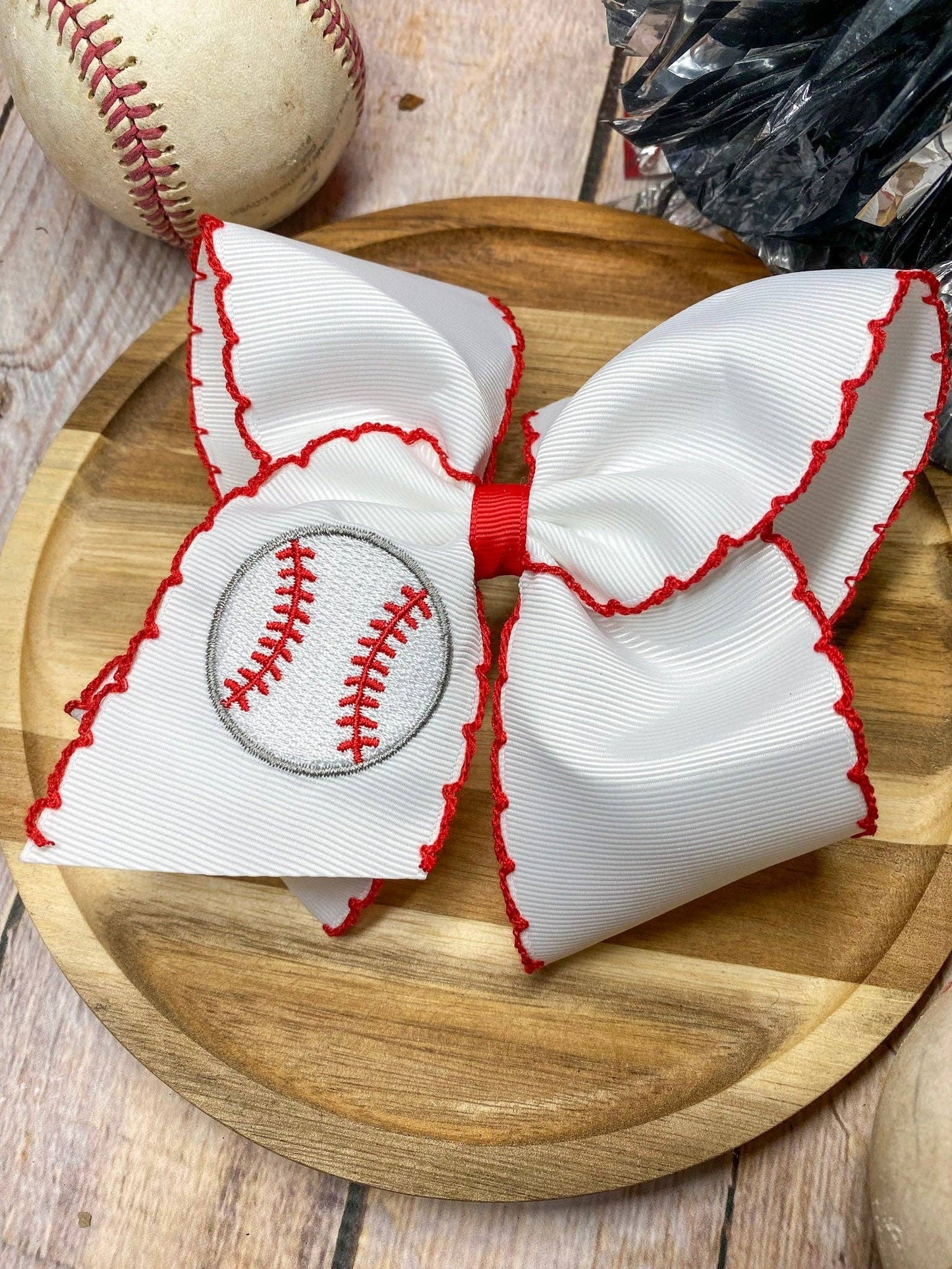 Baseball Moonstitch Embroidered Classic Hair Bow
