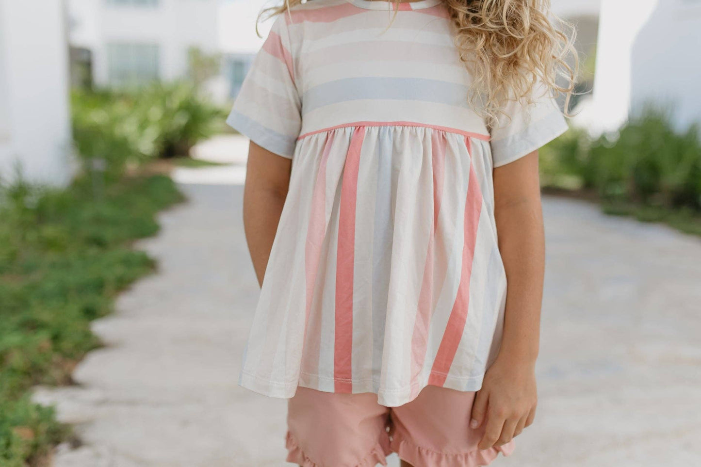 Sand Blush Stripe Ruffle Short Set