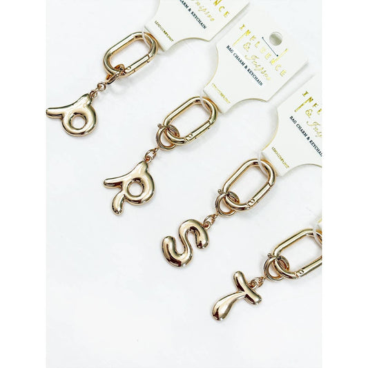 Gold Initial Bag Charm Key Chain