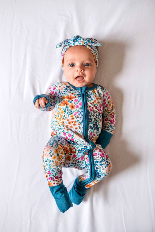 Whispering Wildflowers Bamboo Zipper Romper Pajamas