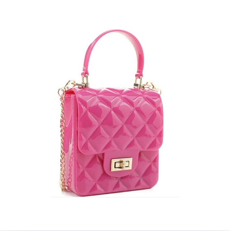 Mini Quilted Jelly Purse with Gold Crossbody Chain