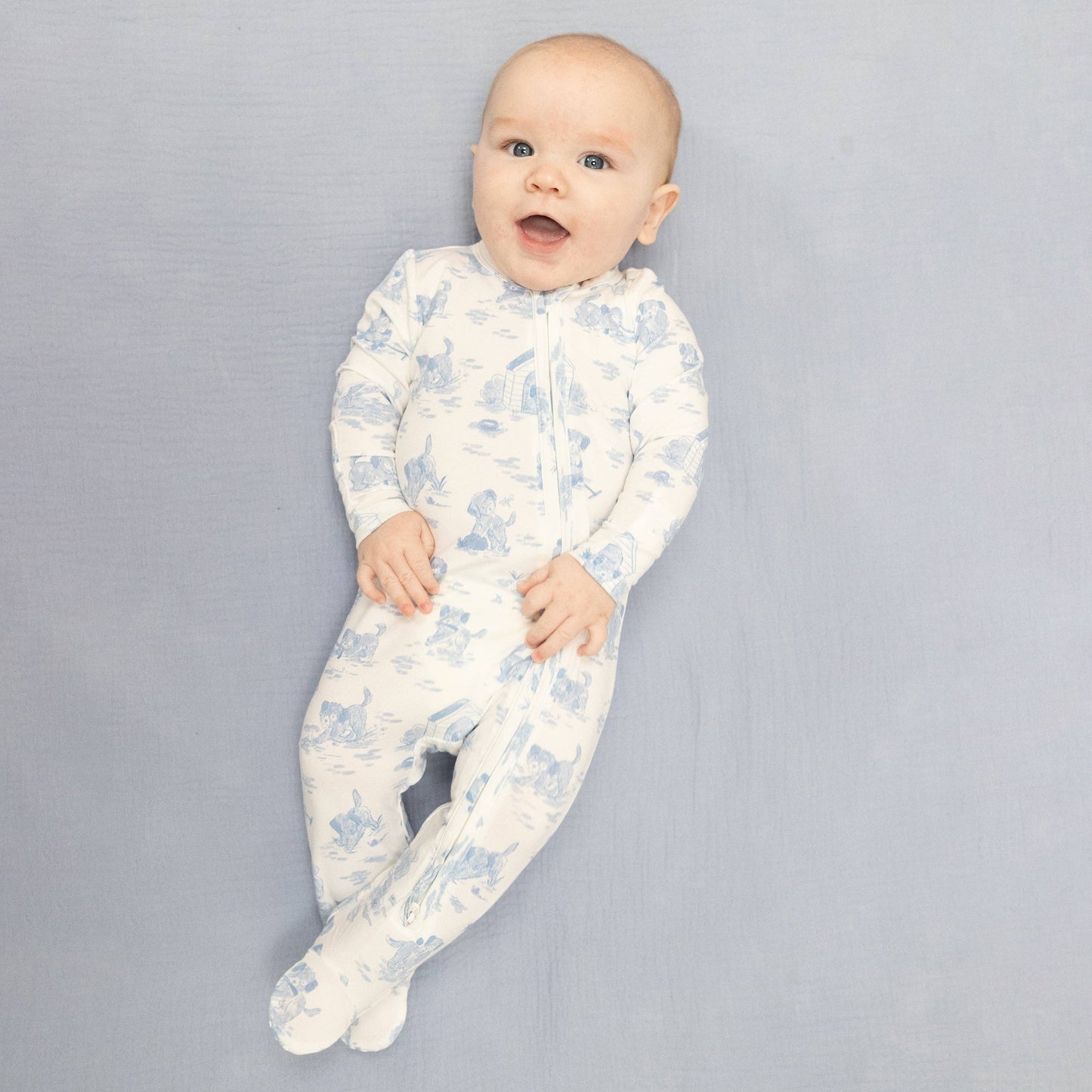 Angel Dear | Puppy Toile Blue - 2 Way Zipper Footie