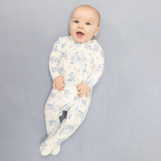 Angel Dear | Puppy Toile Blue - 2 Way Zipper Footie