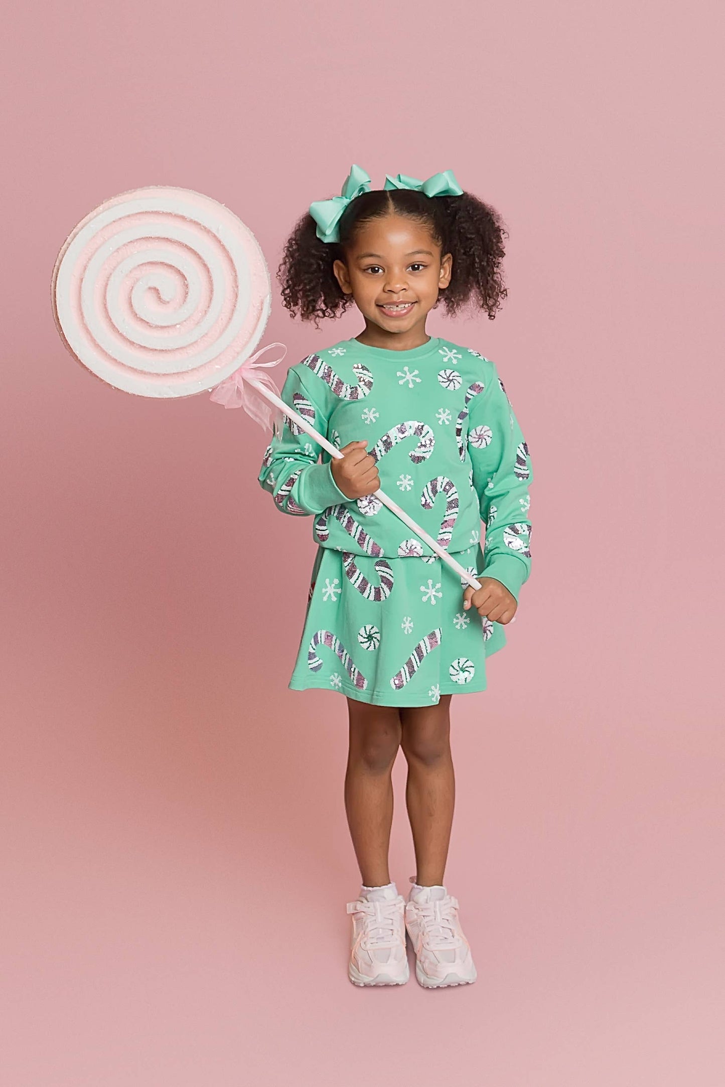 Belle Cher - Candy Cane Teal Sweatshirt and Skort Outfit