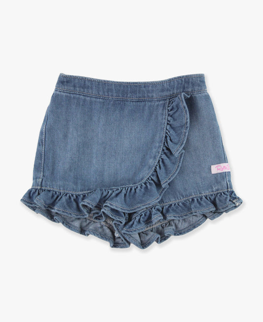 RuffleButts + RuggedButts - Girls Light Wash Ruffled Jean Skort