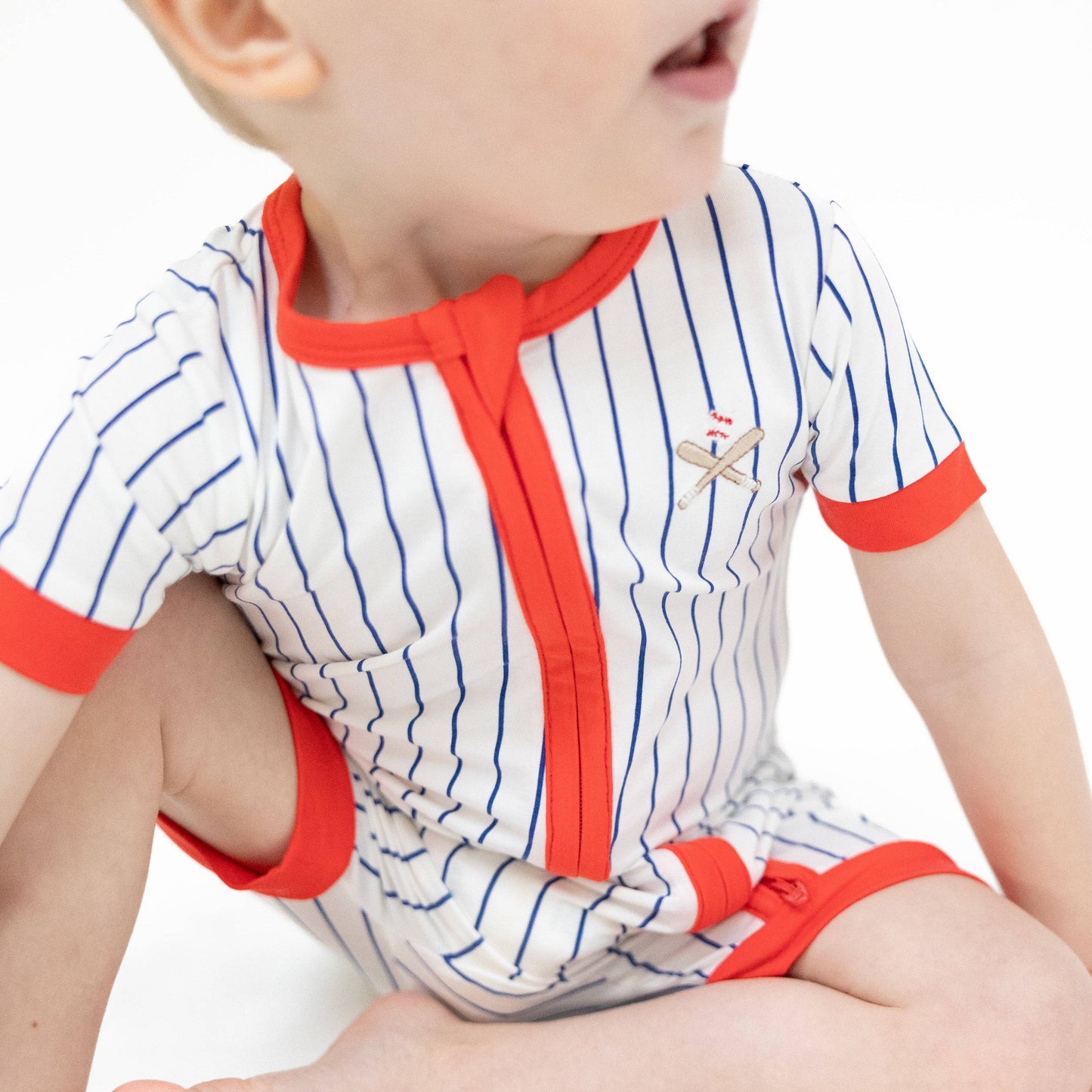Angel Dear | Baseball Stripe - Shortie 2-Way Zipper Romper