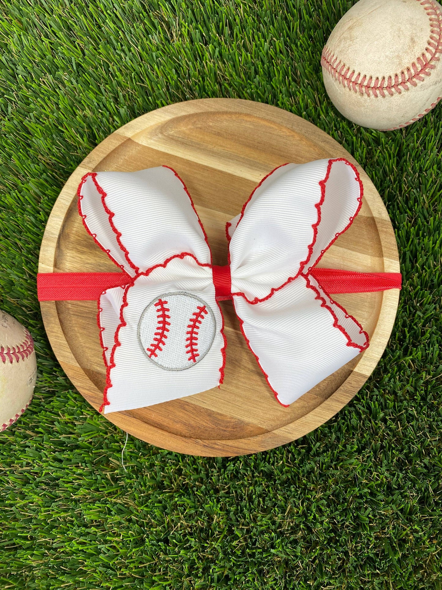 Baseball Moonstitch Embroidered Classic Hair Bow