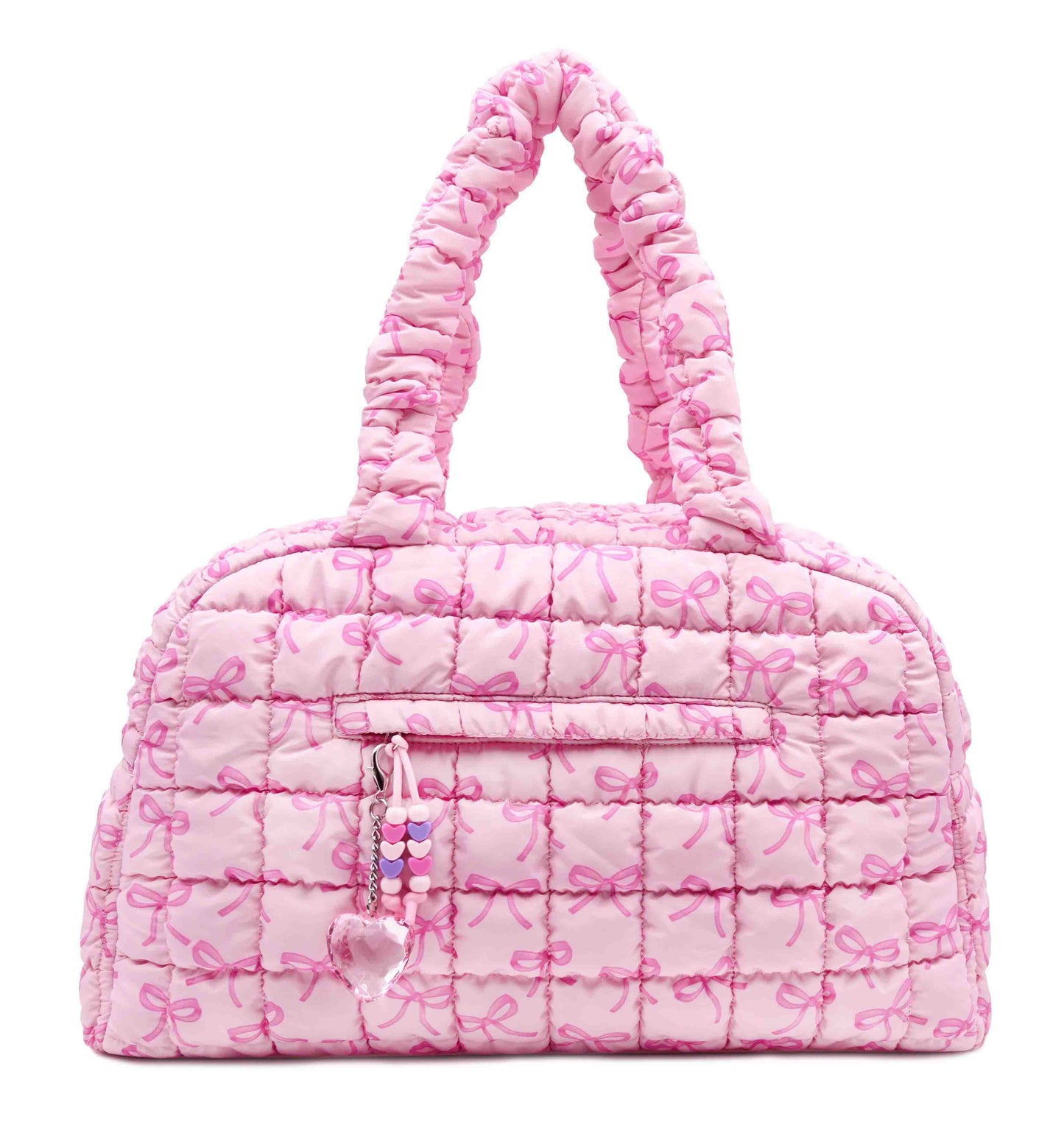 OMG Accessories - Quilted Scrunchies Bow Printed Medium Duffle Bag