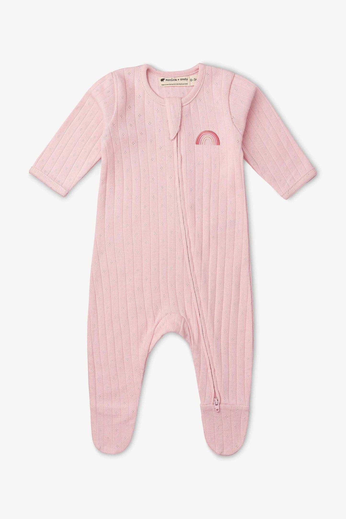 Pointelle Embroidered Rainbow Zipper One-Piece