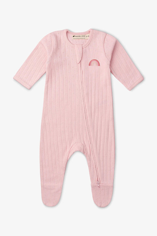 Pointelle Embroidered Rainbow Zipper One-Piece