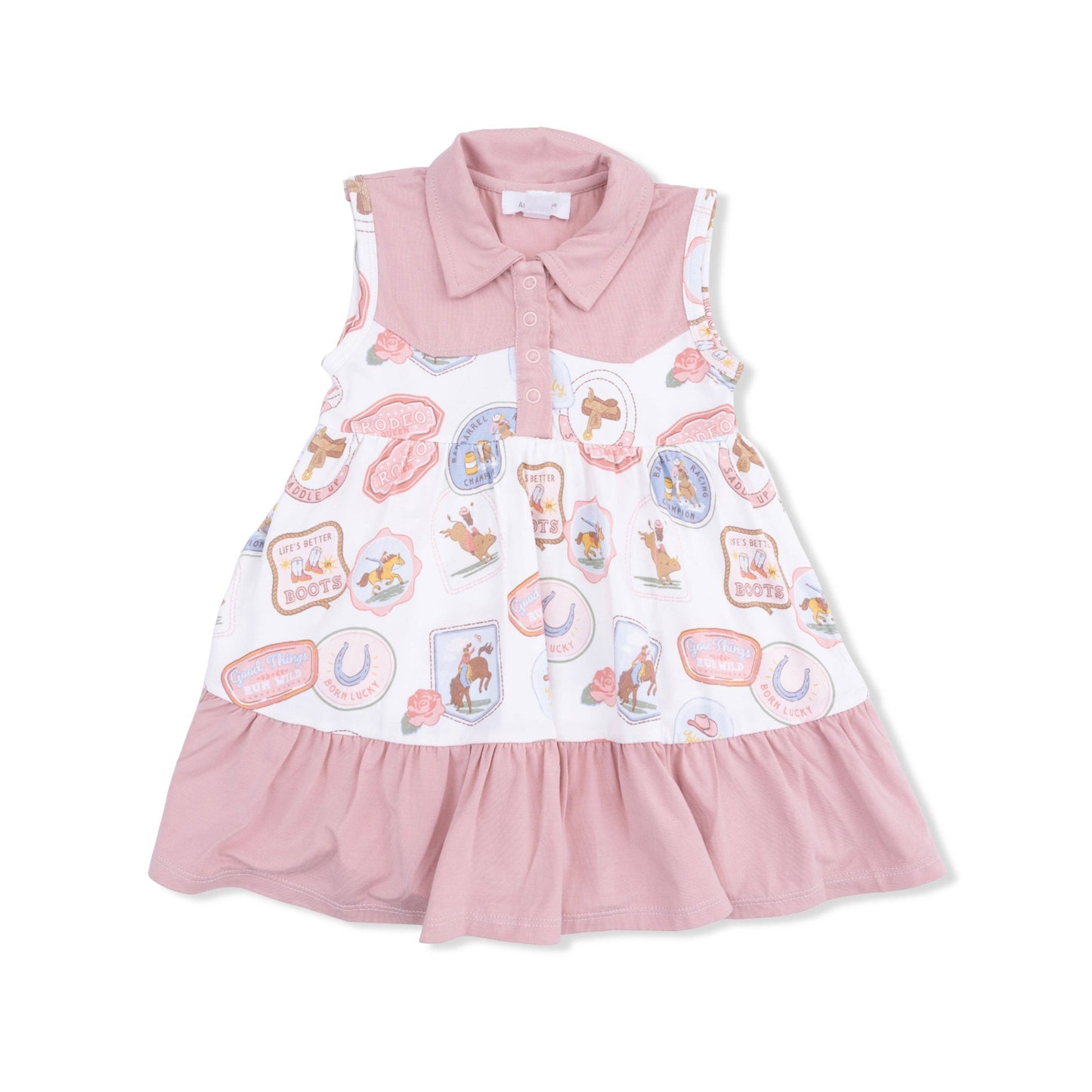 Angel Dear | Rodeo Patches Pink - Cowboy Bodysuit Dress