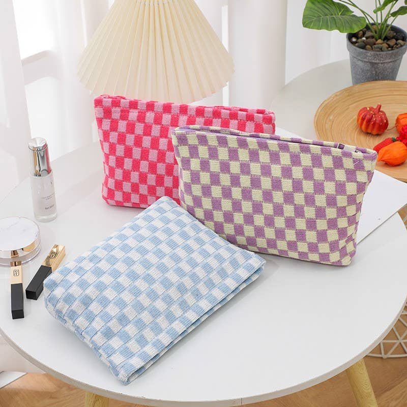 Checkered Cosmetic Makeup Bag