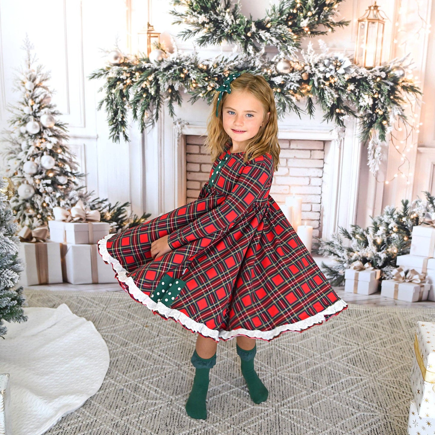 Holly Jolly Plaid and Polka Dot Dress