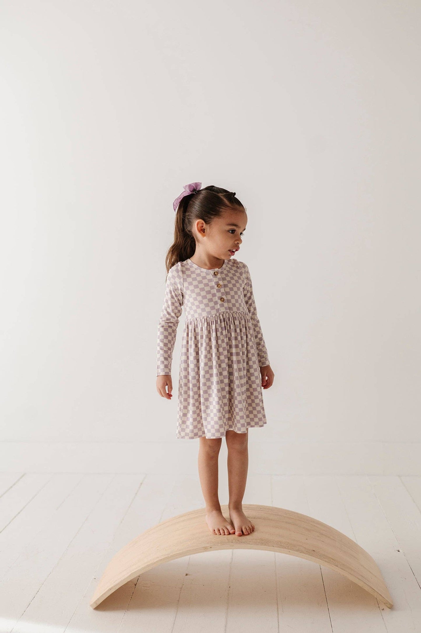 Lavender Cloud Checkered Bamboo Henley Dress