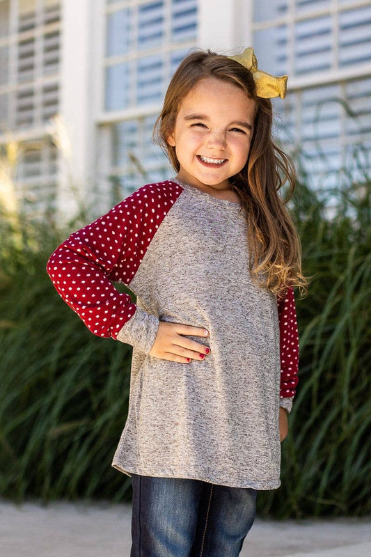 Heather Gray & Red Polka Dot Sleeve Raglan Top | jessie
