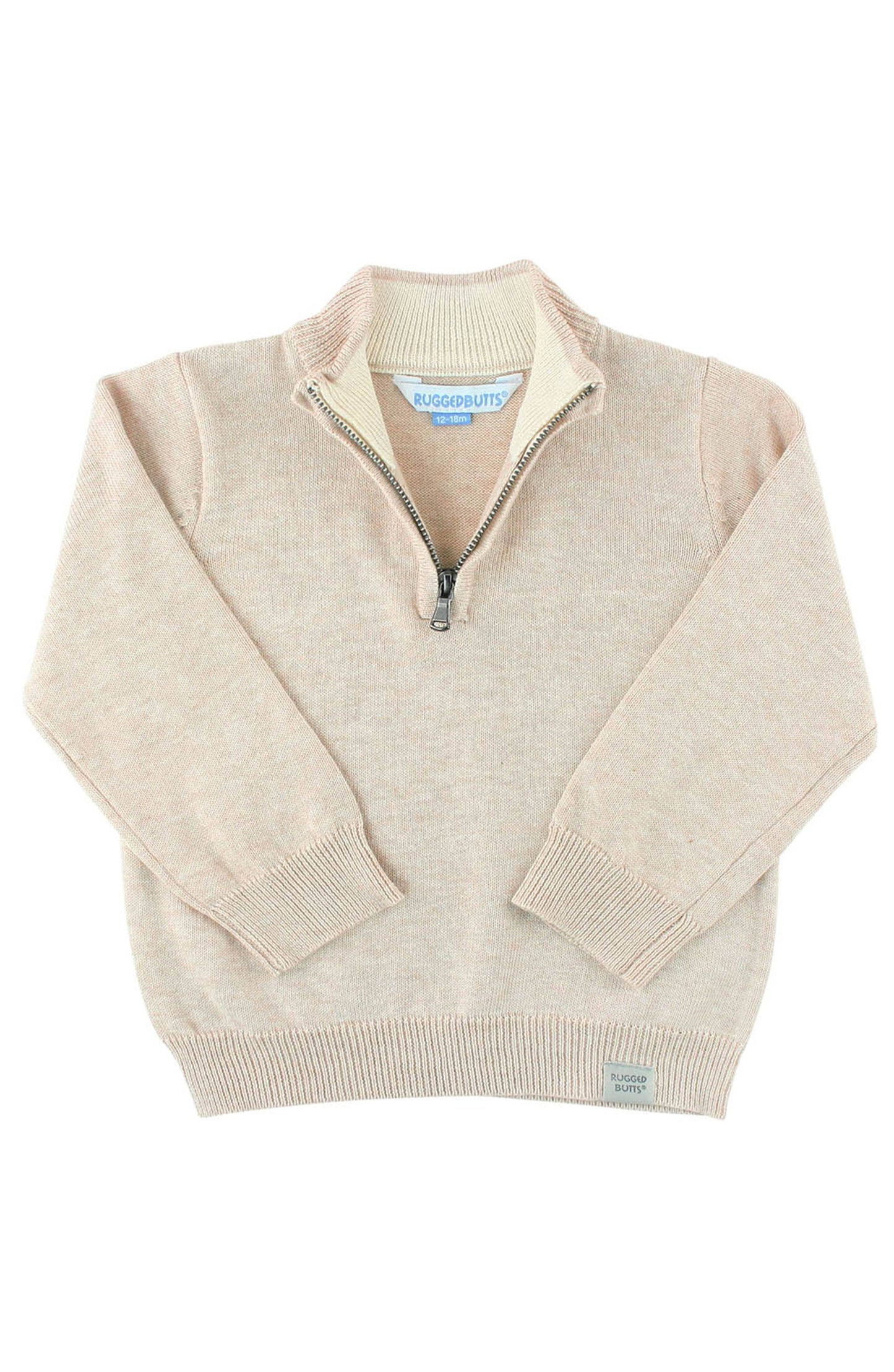 RuffleButts + RuggedButts - Boys Heather Oatmeal Quarter-Zip Sweater