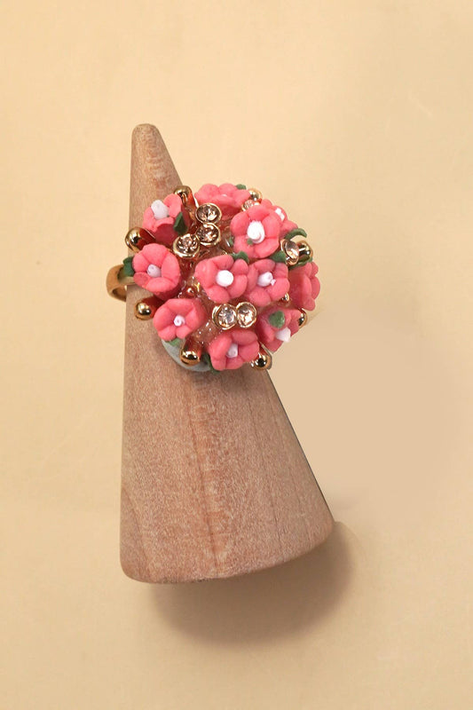 Adjustable Blossom Gold Floral Statement Ring