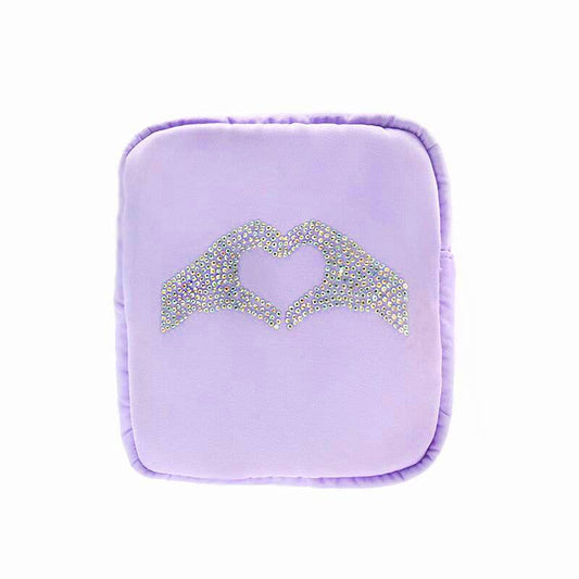 Rhinestone Heart Hands Cosmetic Bag