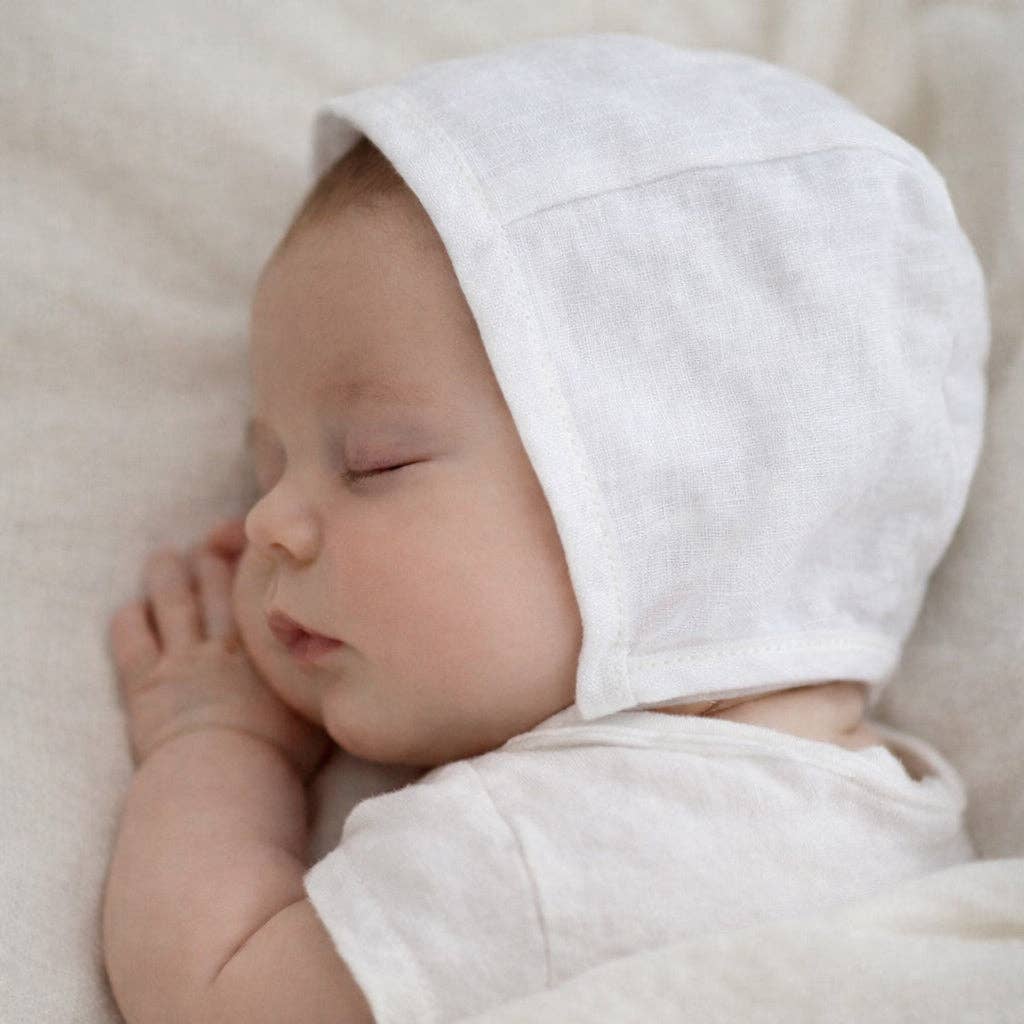 White Linen Bonnet