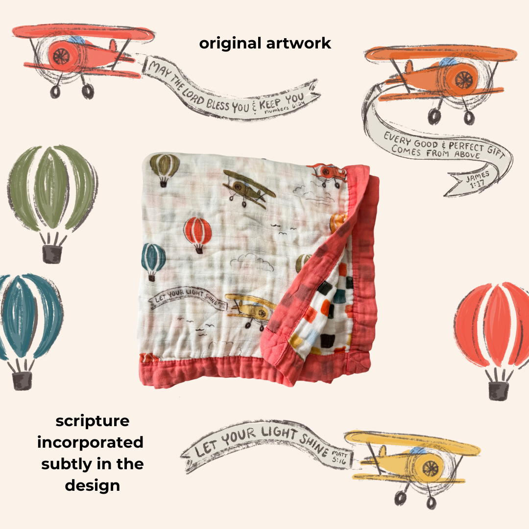 Scripture Planes Luxury Double Sided Muslin Blanket