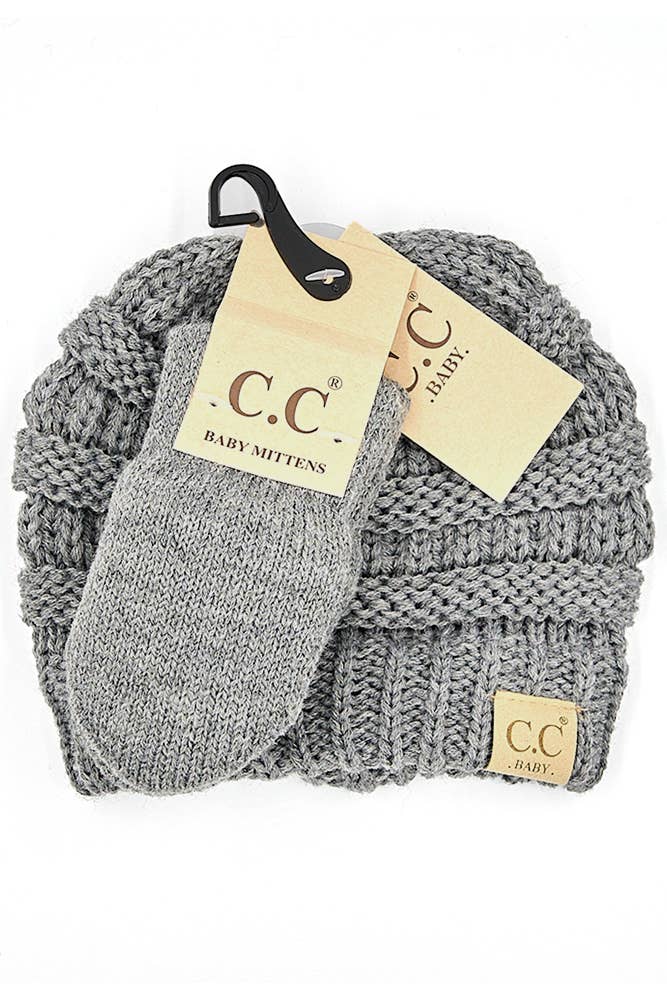 C.C Baby Solid Ribbed Beanie and Mitten Glove