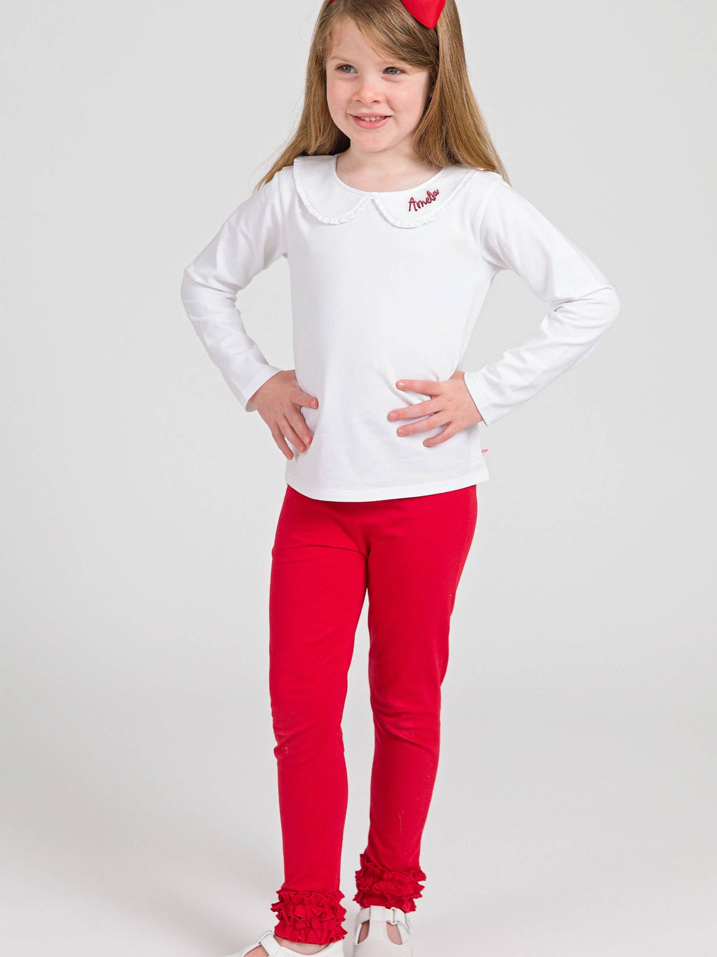 RuffleButts + RuggedButts - Girls Red Classic Ruffle Leggings