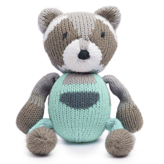 Organic cotton rattle buddy | ramsay the raccoon