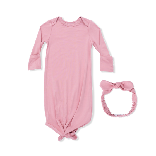 Angel Dear | Solid Rose Elegance - Knotted Gown and Headband