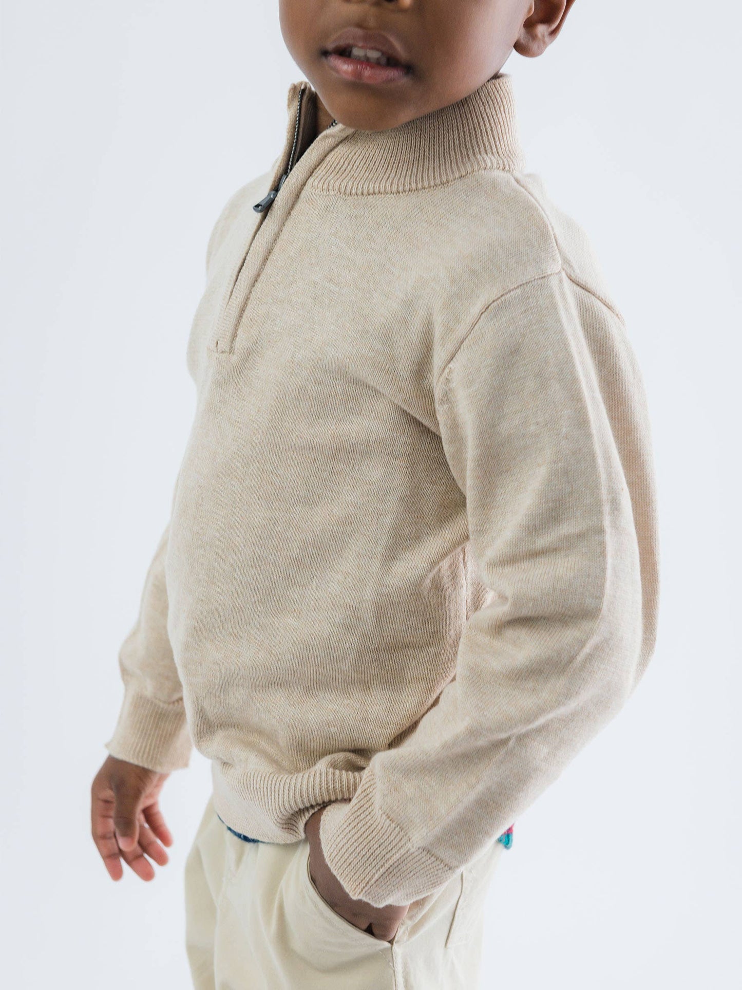 RuffleButts + RuggedButts - Boys Heather Oatmeal Quarter-Zip Sweater