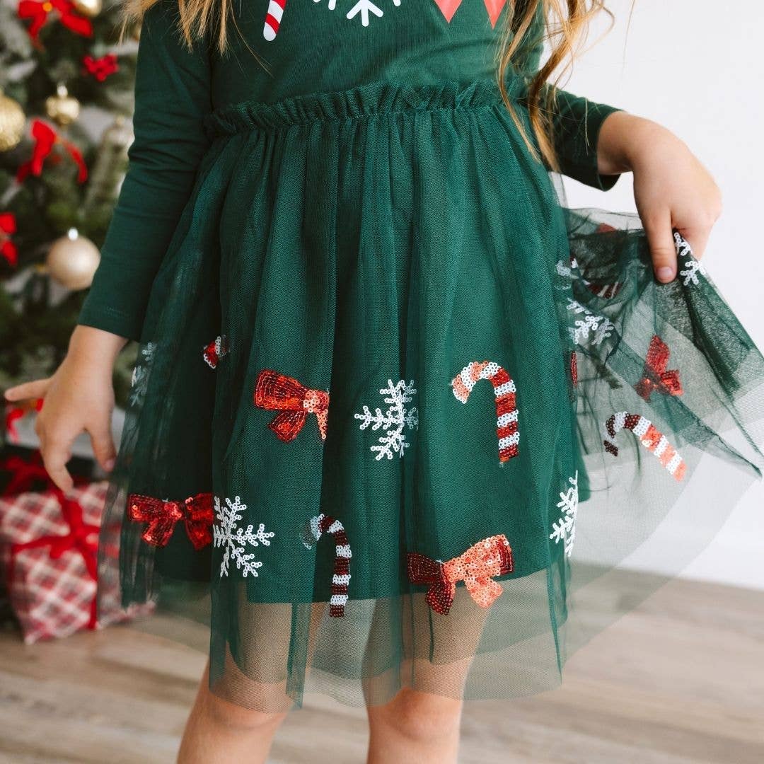 Emerald Candy Cane Sequin Tutu Dress