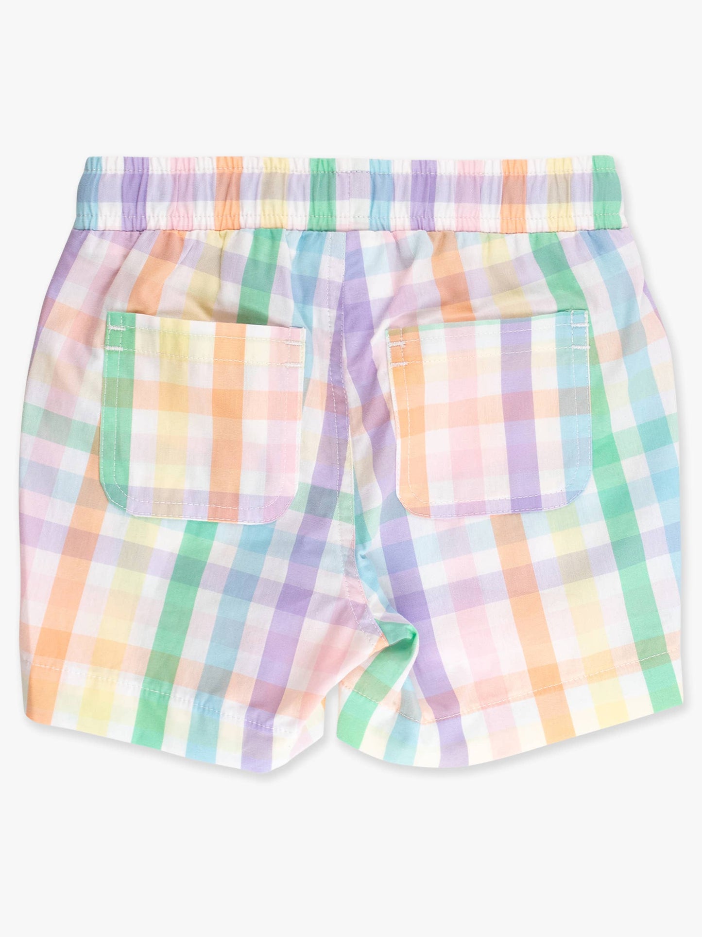 RuffleButts + RuggedButts - Boys Poppy Rainbow Plaid Pocket Henley Shirt & Pull-on Short Set