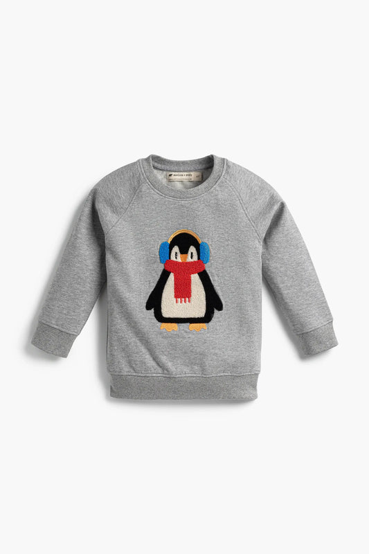 Bundled Up Penguin Embroidered Crewneck Sweatshirt | 100% Organic Cotton