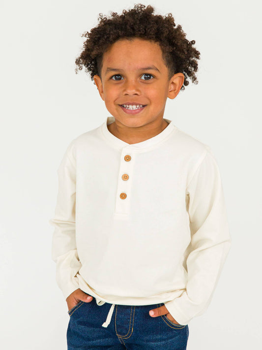 RuffleButts + RuggedButts - Boys Ivory Knit Long Sleeve Henley Tee