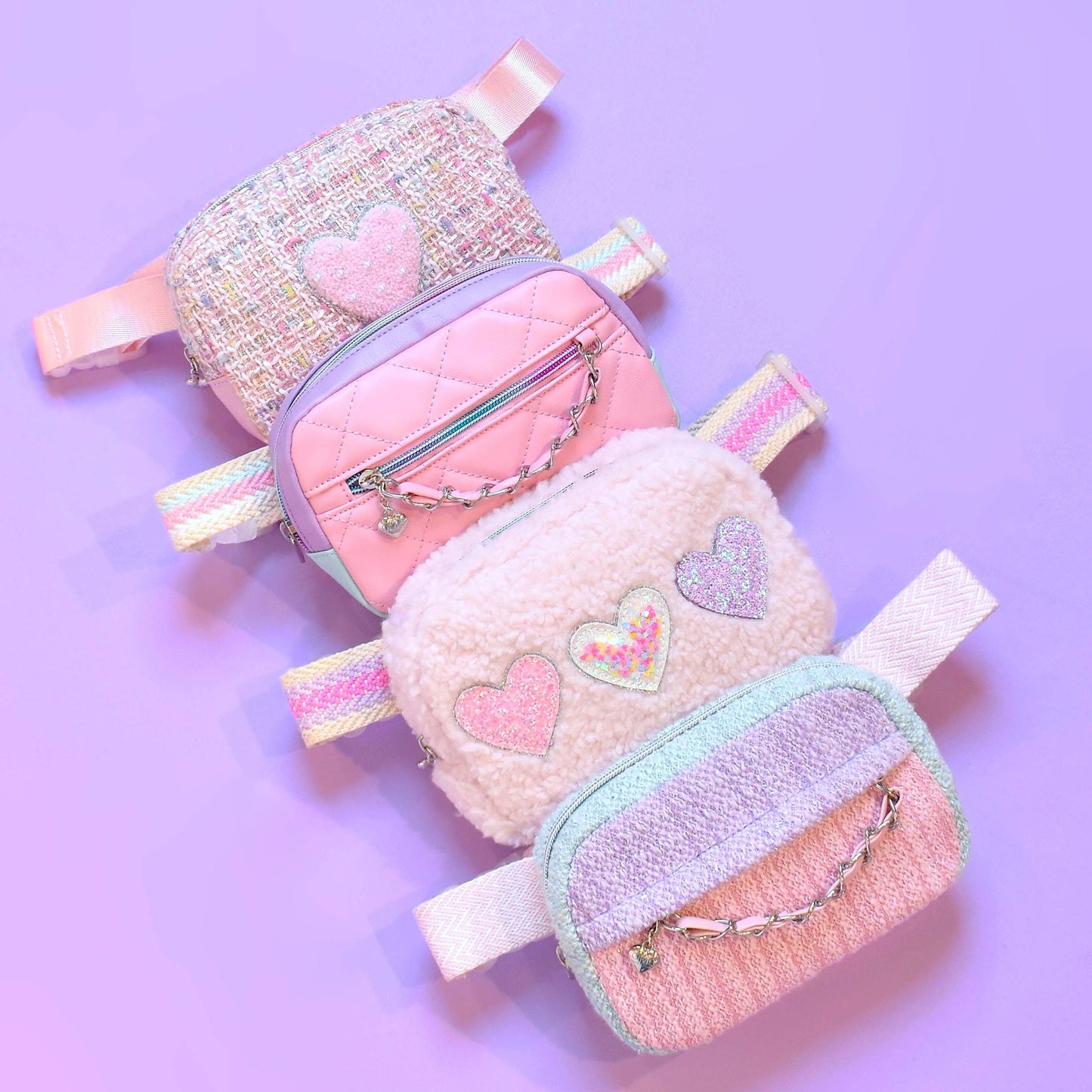 OMG Accessories - Confetti Heart-Patched Sherpa Fanny Pack
