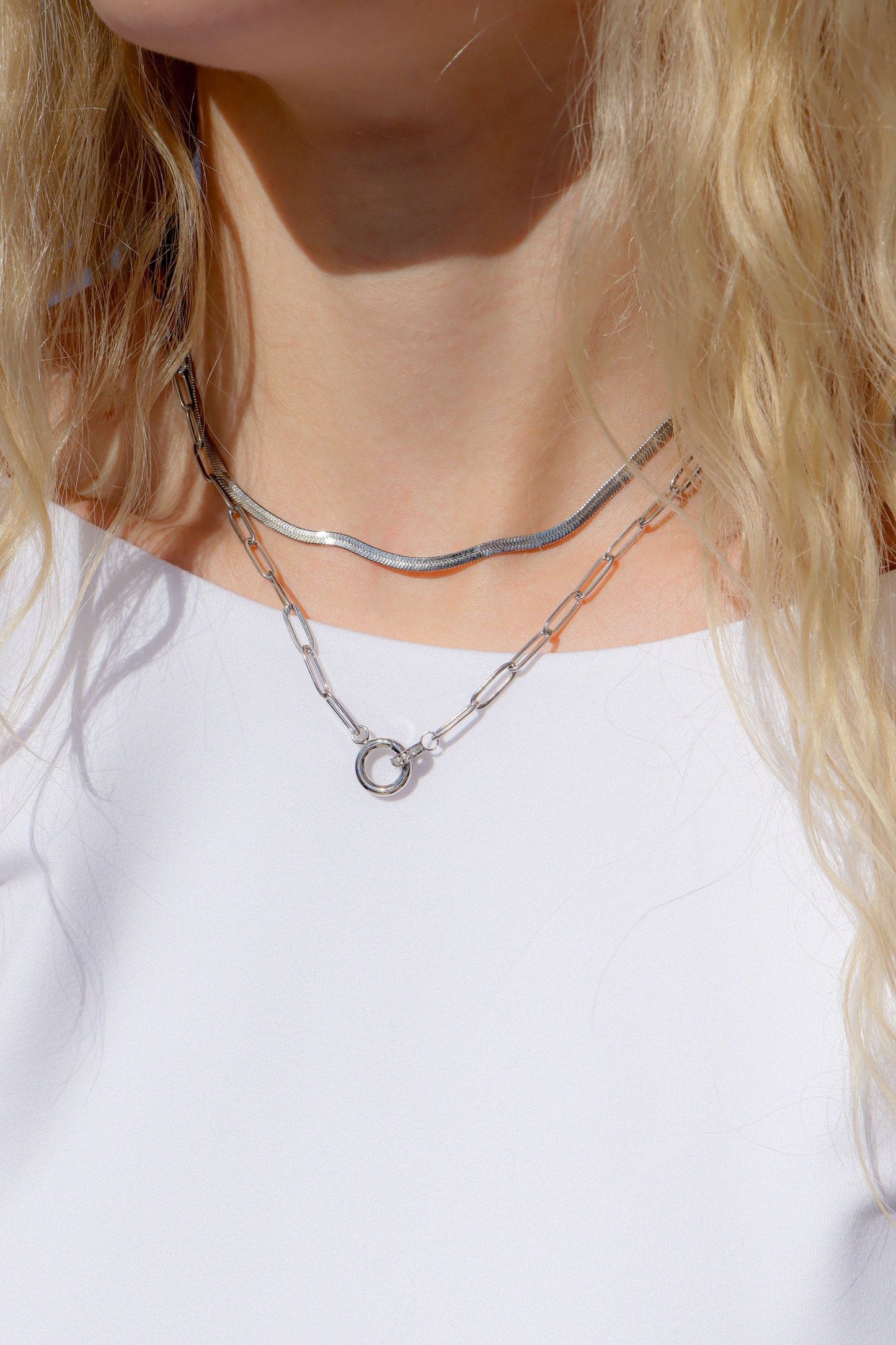 Paperclip Rhinestone Charm Holder Necklace