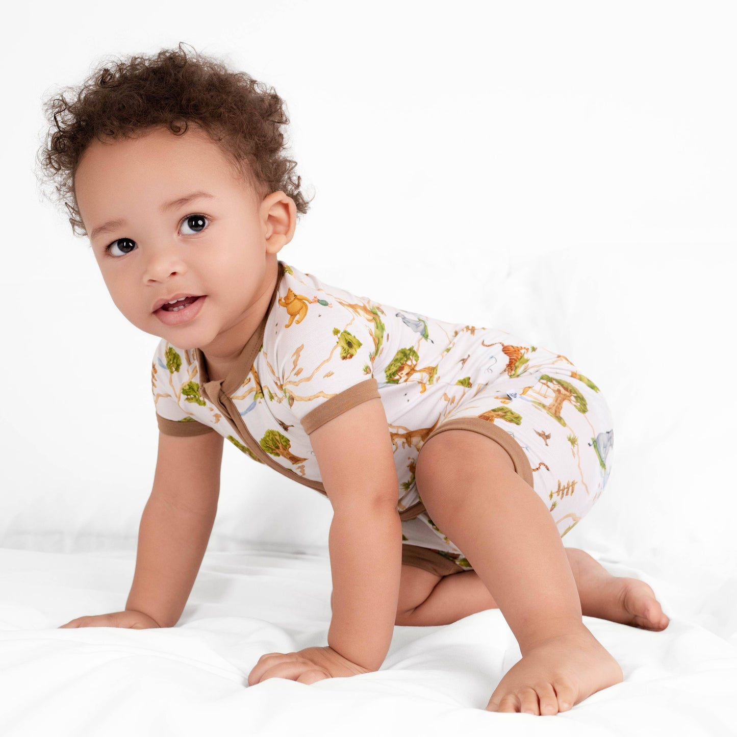 Oh Bother, It's Bedtime Short Sleeve Baby Bamboo Zipper Romper Pajamas
