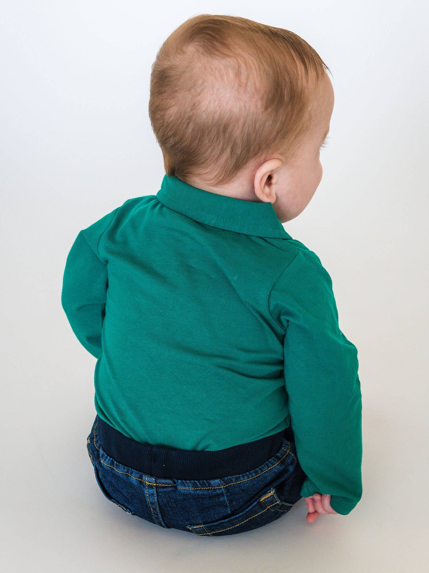 RuffleButts + RuggedButts - Baby Boys Emerald Green Knit Polo Bodysuit