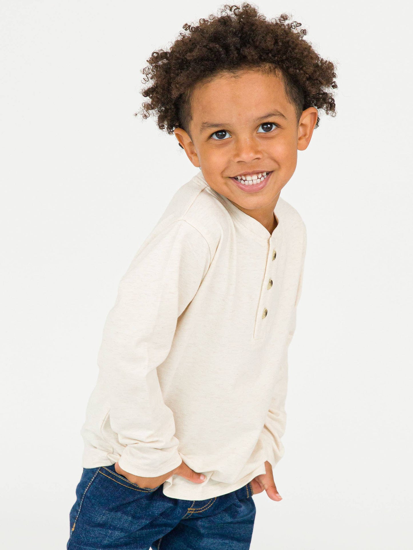 RuffleButts + RuggedButts - Boys Heather Oatmeal Knit Long Sleeve Henley Tee