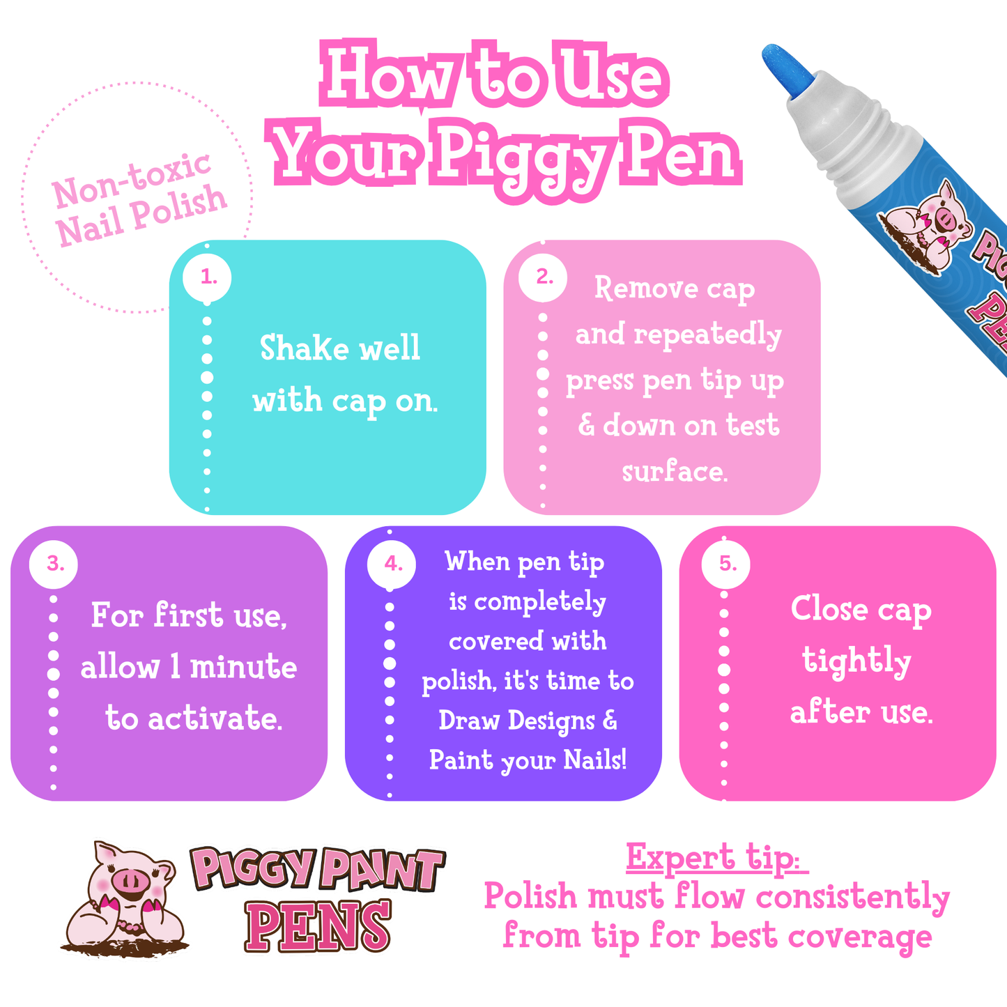 Piggy Paint - Blazin' BLUE Piggy Paint Pen Non-Toxic Kids Nail Polish